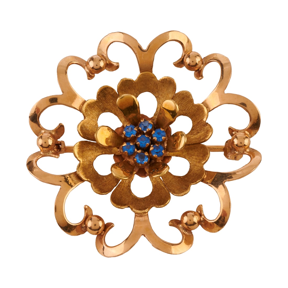 Retro Blue Glass, 18k Gold Brooch (1 of 3)
