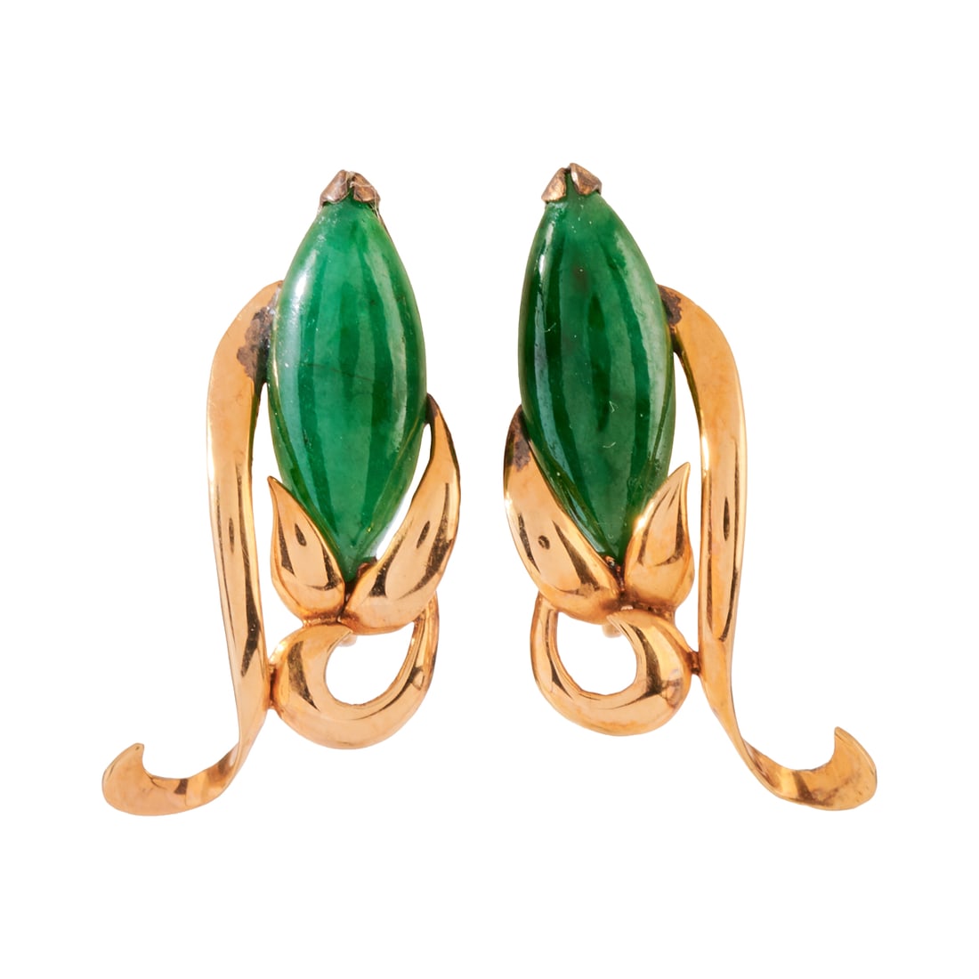 Pair of Jade, 14k Yellow Gold Earrings (1 of 4)