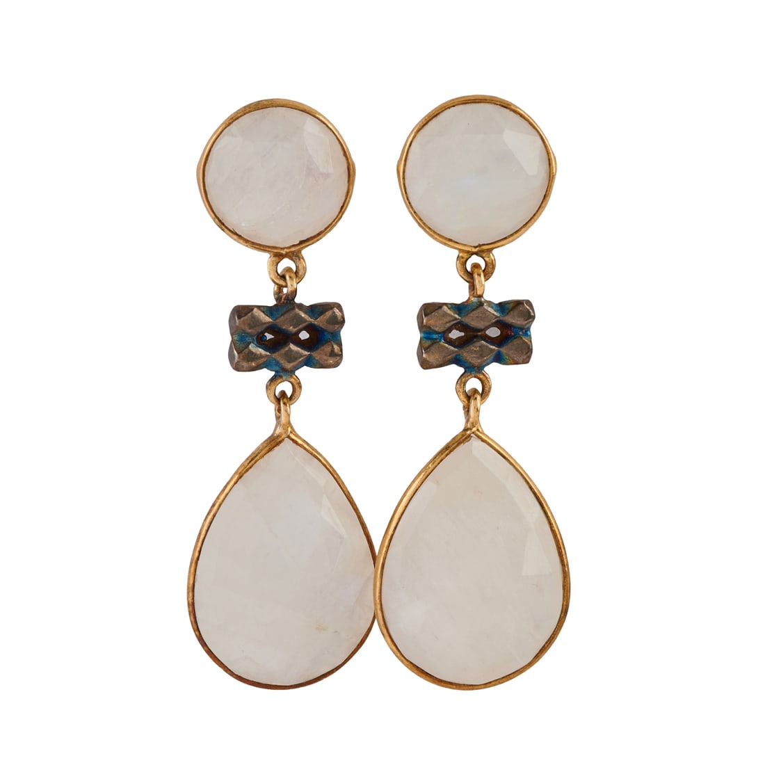 Pair of Moonstone, Vermeil, Oxidized Silver Drop Earrings (1 of 3)