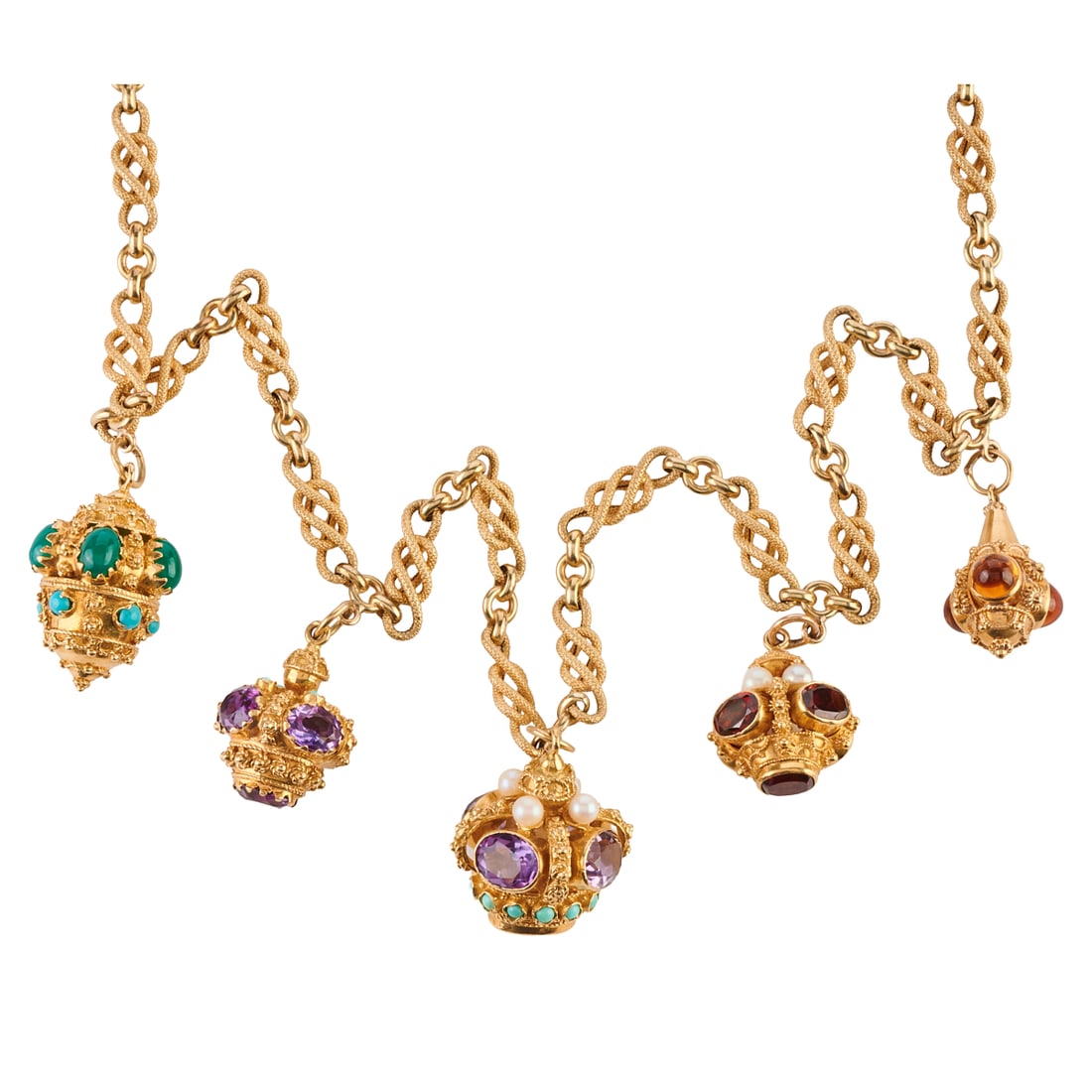 Victorian Multi-Stone Charm, 18k, 14k Yellow Gold Necklace (1 of 9)