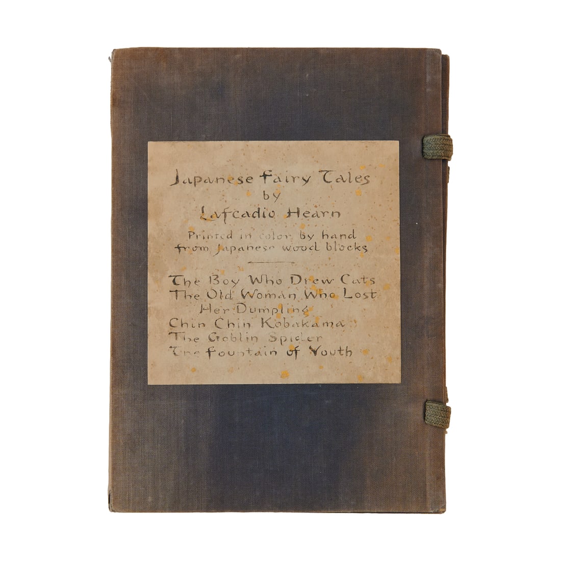 Japanese Fairy Tales by Lafcadio Hearn: A finely bound collection of five volumesof Japanese fairy tales, translated by Lafcadio Hearn. The titles include The Boy Who Drew Cats; The Goblin Spider; The Old Woman Who Lost Her Dumpling; The