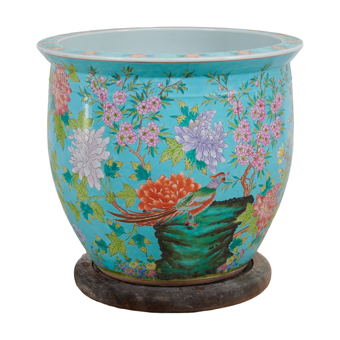 Large Chinese Turquoise-Ground Enameled Porcelain Fish Bowl (1 of 4)