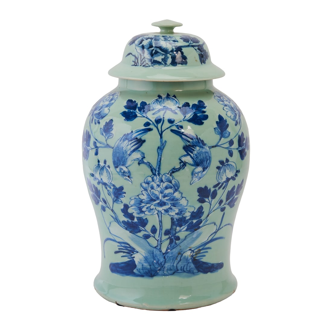 Chinese Celadon-Glazed Blue and White Lidded Jar (1 of 4)