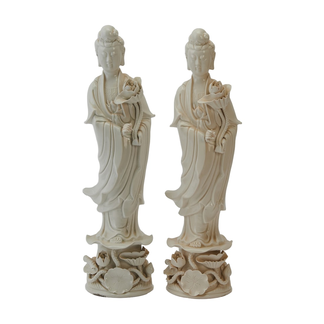 Pair of Chinese Blanc de Chine Porcelain Guanyin Figures (1 of 7)