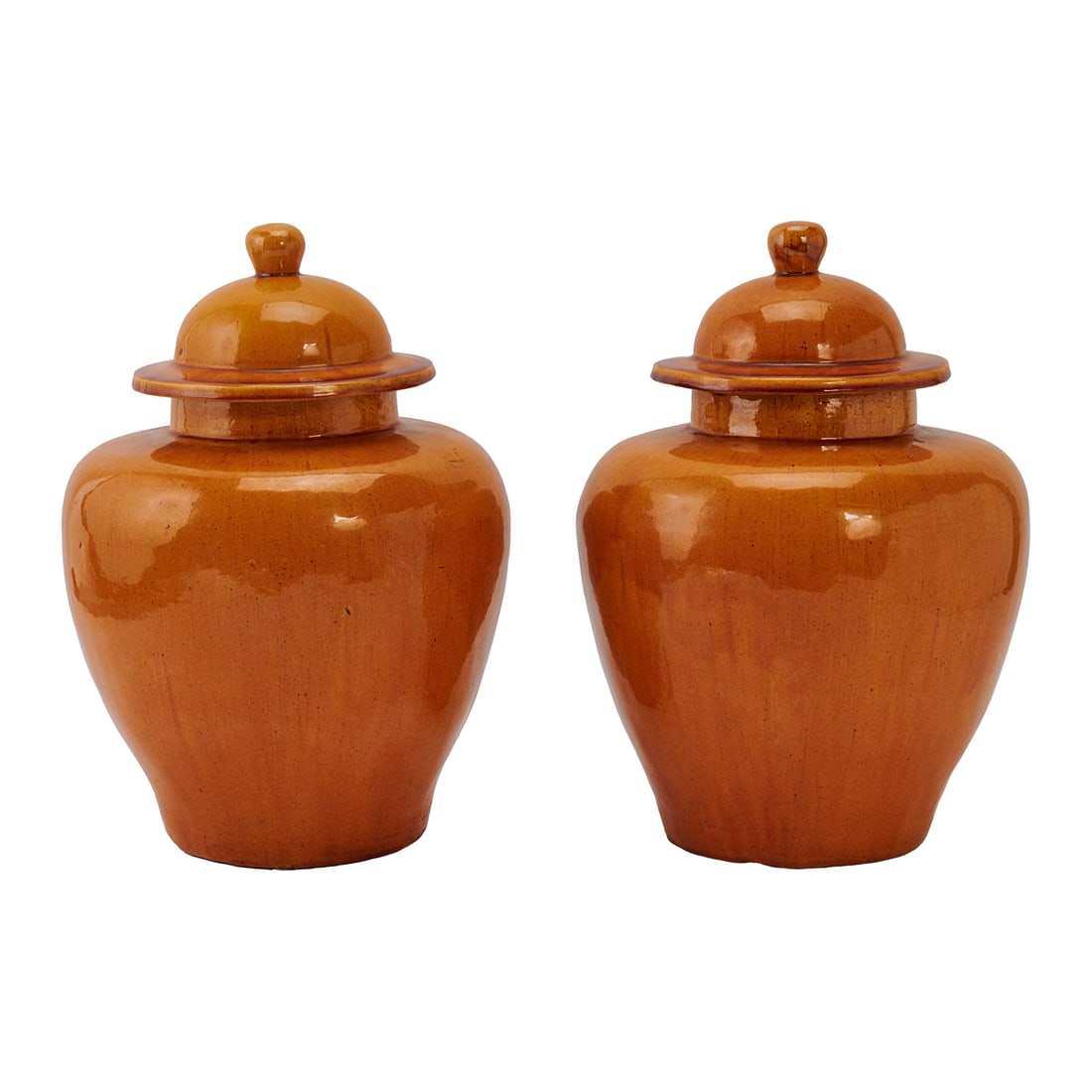 Pair of Chinese Yellow Glazed Porcelain Jars with Covers (1 of 3)