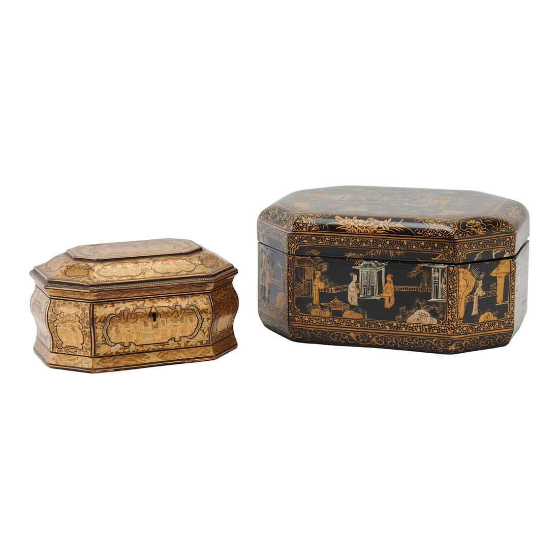 Two Chinese Export Black Lacquered and Gilt Decorated Boxes (1 of 4)