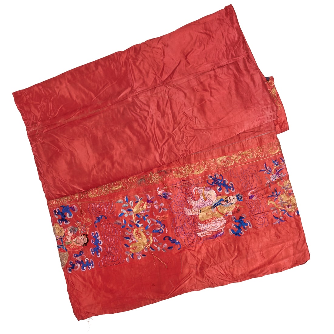 Large Chinese Red Ground Embroidered Silk Panel (1 of 4)