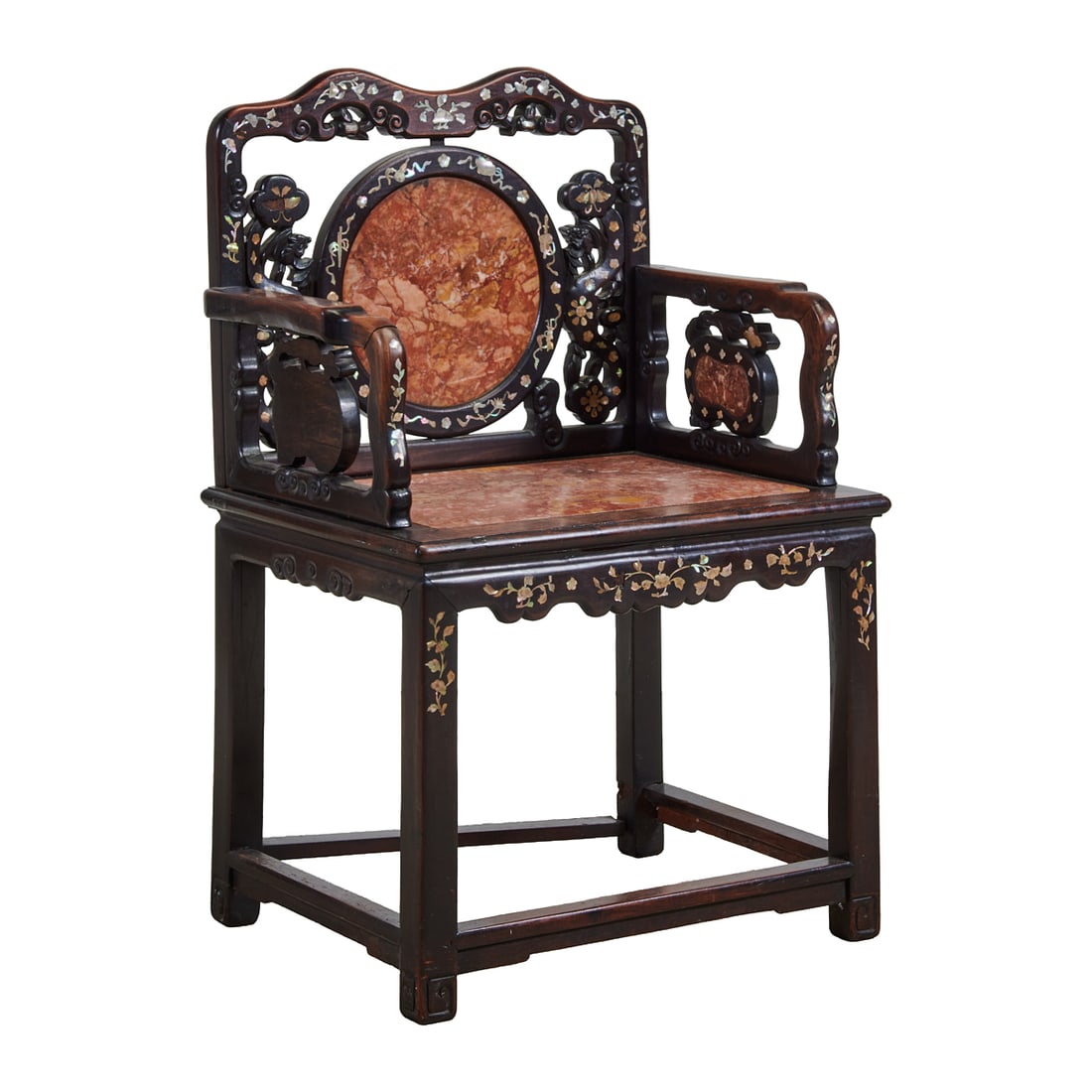 Chinese Hardwood Armchair with Marble Inset (1 of 4)