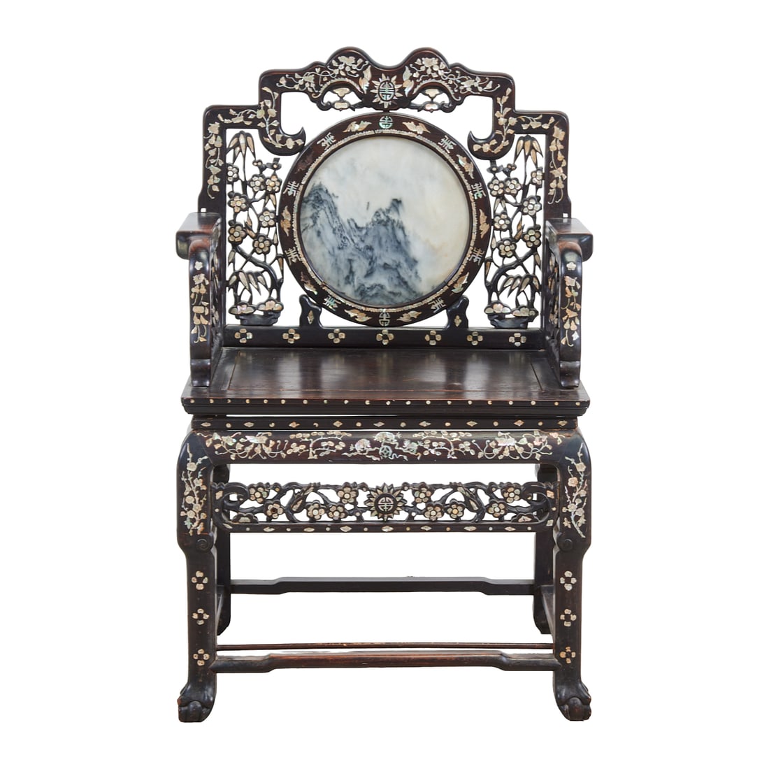 A Chinese Marble-Inset and Inlaid Armchair (1 of 6)