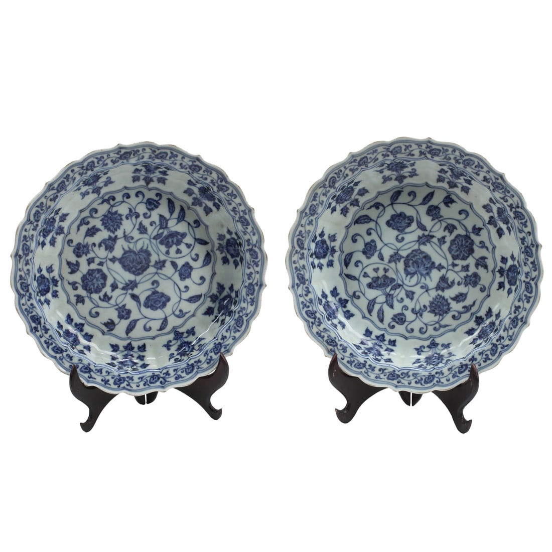 Pair of Chinese Blue and White Scalloped Plates (1 of 4)