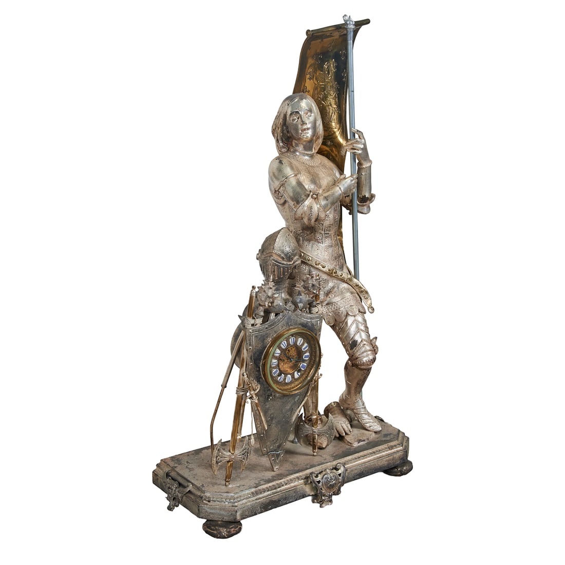 Belle Epoque Silvered St. Joan Figural Clock - 2
