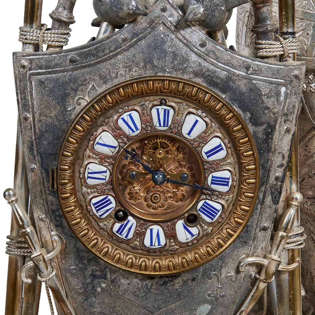 Belle Epoque Silvered St. Joan Figural Clock - 4