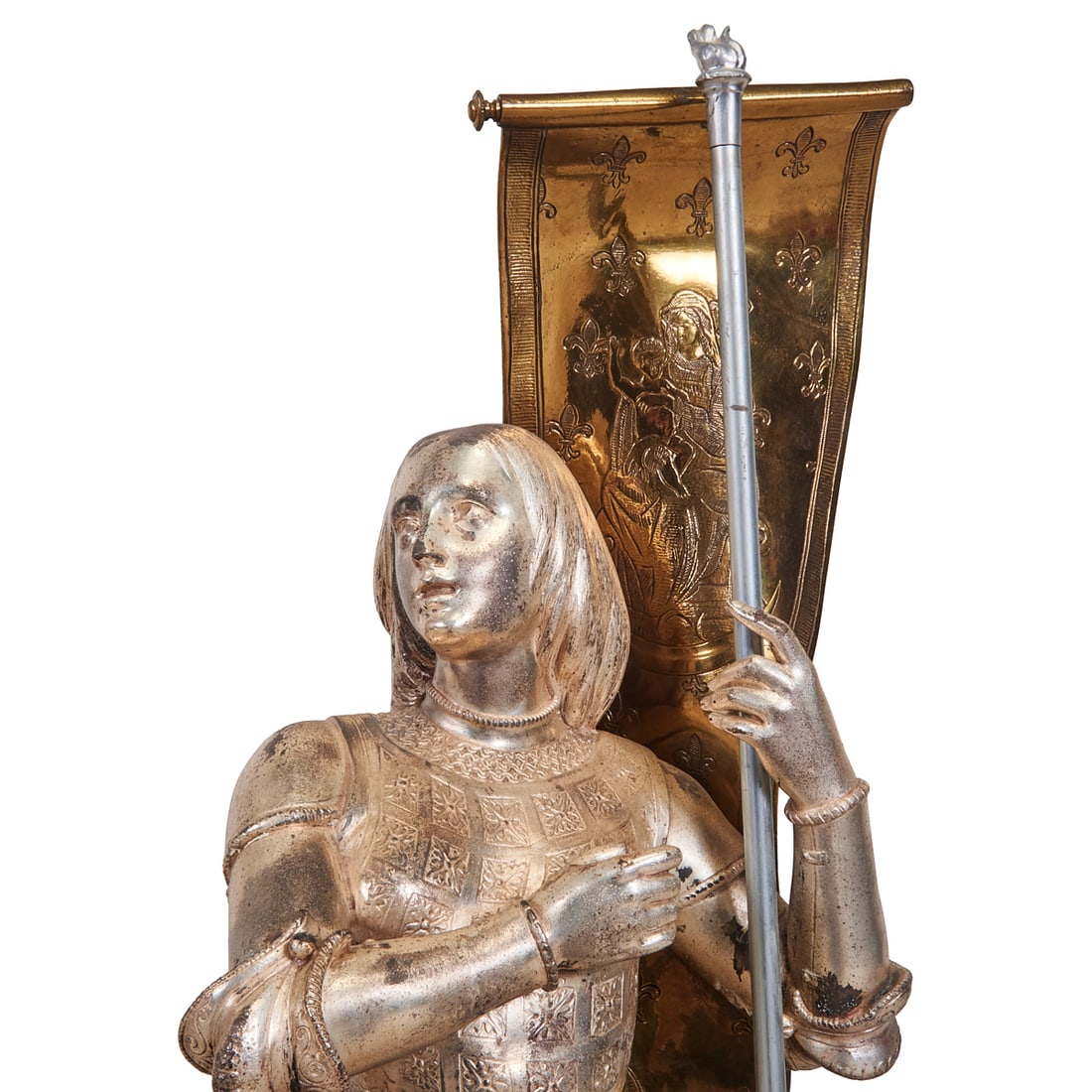 Belle Epoque Silvered St. Joan Figural Clock - 5