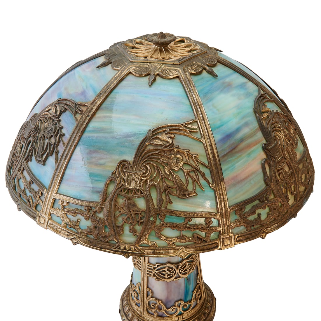 Near Pair of American Slag Glass Overlay Table Lamps (1 of 5)