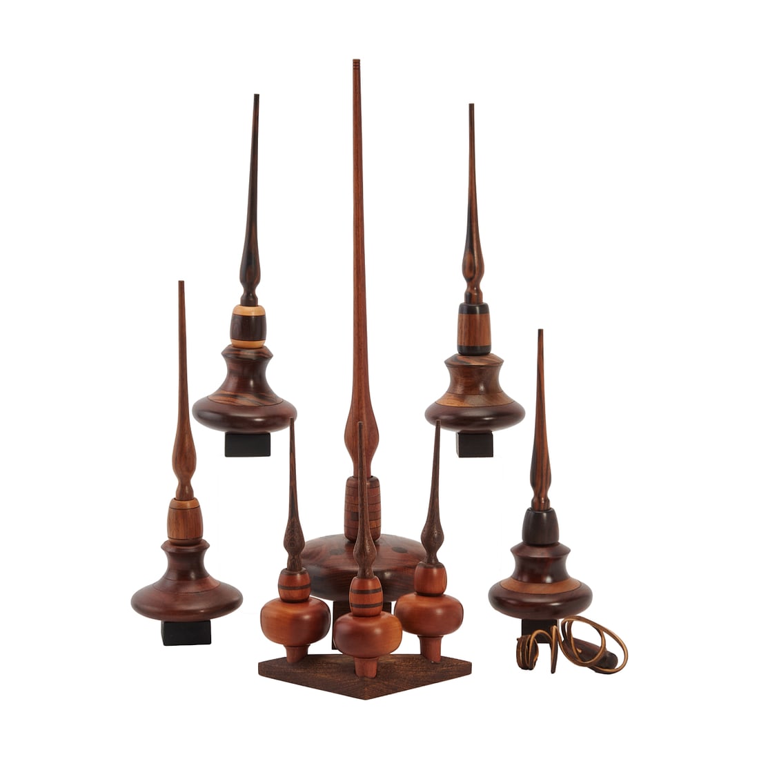 Eight Richard Patterson Turned Wood Spinning Tops on Stands (1 of 7)
