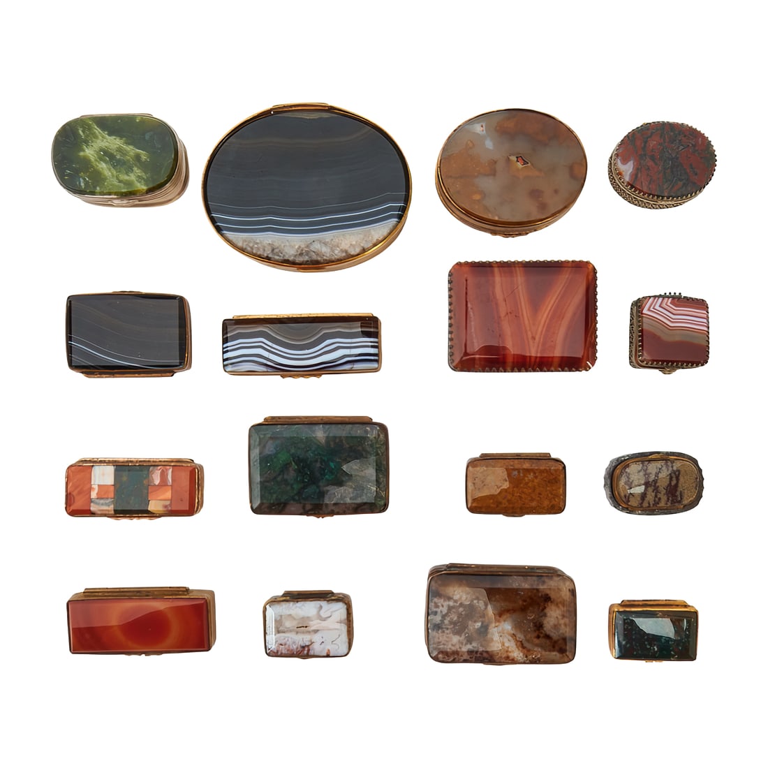 Large Collection of Marble and Pietra Dura Boxes: Large Collection of Marble and Pietra Dura Boxes{Approximate dimensions: 1" H. x 3 5/8" W. x 3" D., over all.}