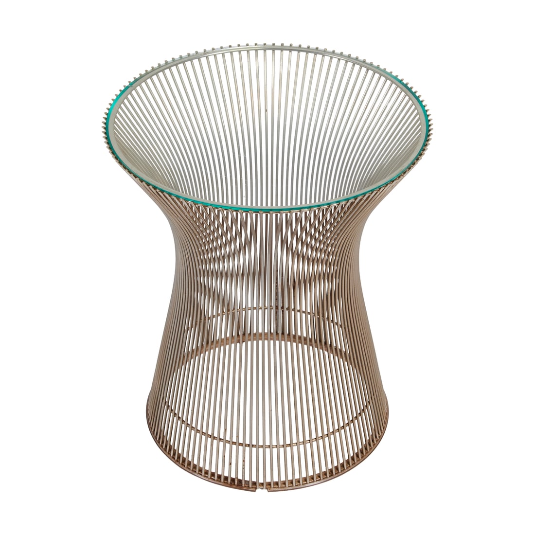 Warren Platner Attributed Side Table: Warren Platner ChromeSide Table, the waisted nickel plated, ribbed steel body with glass top Warren Platner (American, 1919 - 2006) for Knoll International, first introduced the Platner furniture line
