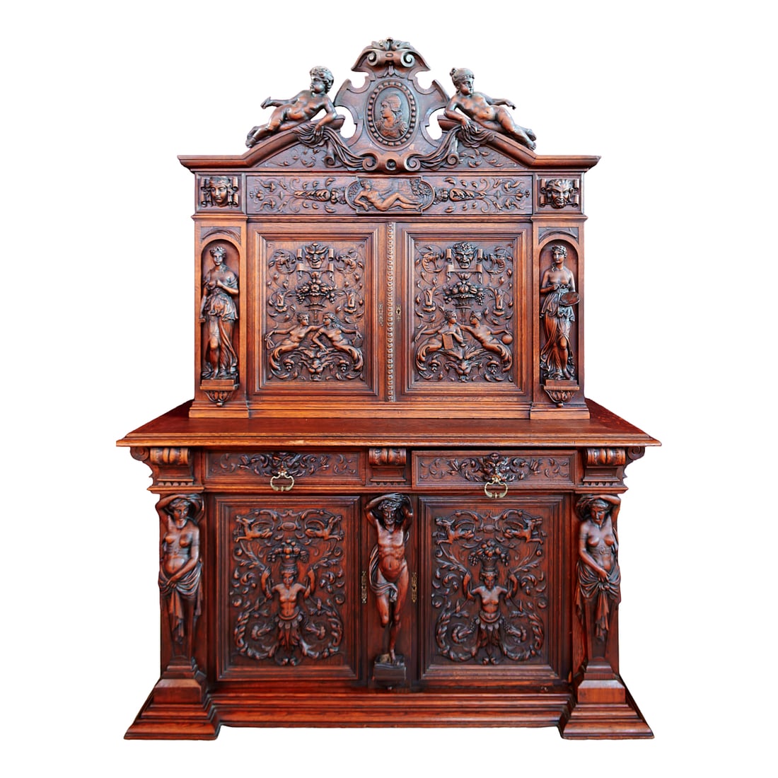 French Renaissance Revival Carved Oak Buffet a Deux Corps (1 of 6)
