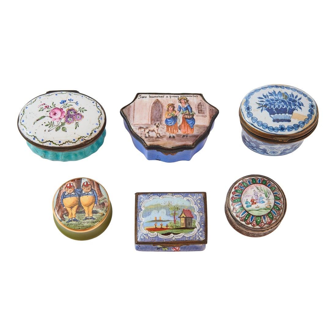 Six English, Continental and Asian Painted and Printed Enamel Boxes (1 of 5)