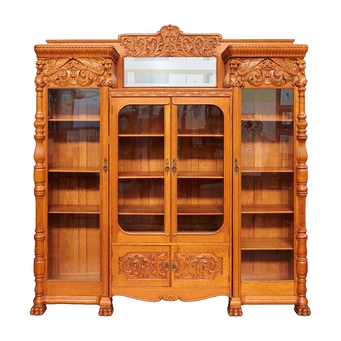 Renaissance Revival Carved Oak Vitrine Suite (1 of 5)