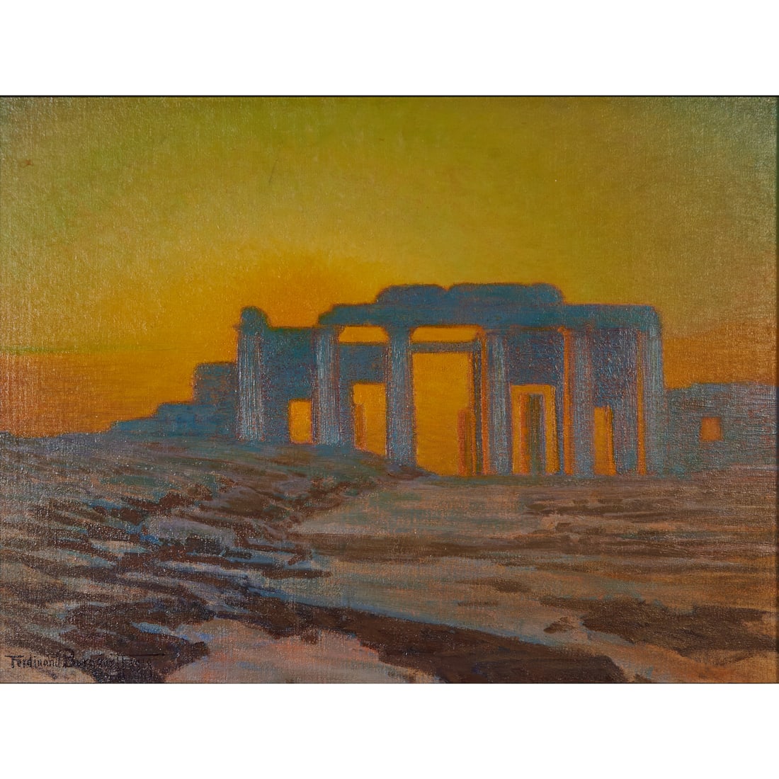 Ferdinand Burgdorff, The Parthenon, Oil on Board: Ferdinand Burgdorff (American, 1881-1975), The Parthenon, 1919, oil on masonite,[approximate dimensions - board: 18" H x 24" W], signed and datedlower left.
