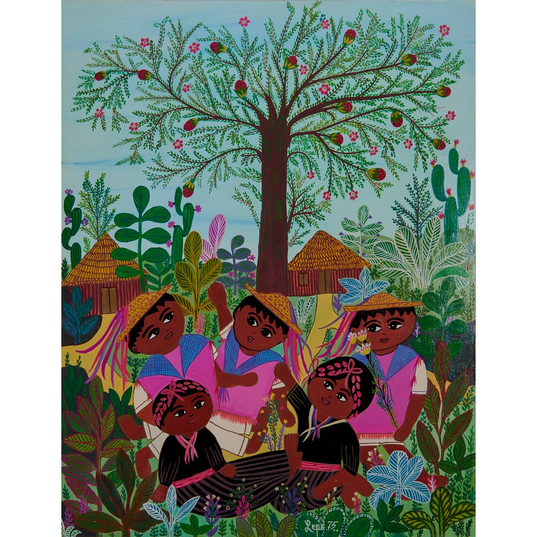 Manuel Lepe, Under a Fruit Tree, Acrylic on Canvas: Manuel Lepe (Mexican, 1936-1984), Under the Fruit Tree, 1975, acrylic on canvas,[approximate dimensions - canvas: 34" H x 26" W], signed and datedlower right
