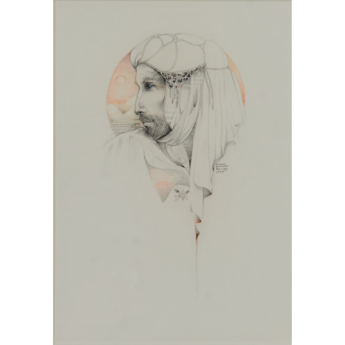 Susan Boulet, Sideview of Man, Drawing: Susan Seddon Boulet (American, 1941-1997), Sideview of Man with Bird, 1985, oil pastel and pencil drawing on paper, [approximate dimensions - sight: 11" H x 7 1/2" W], signed and dated at right