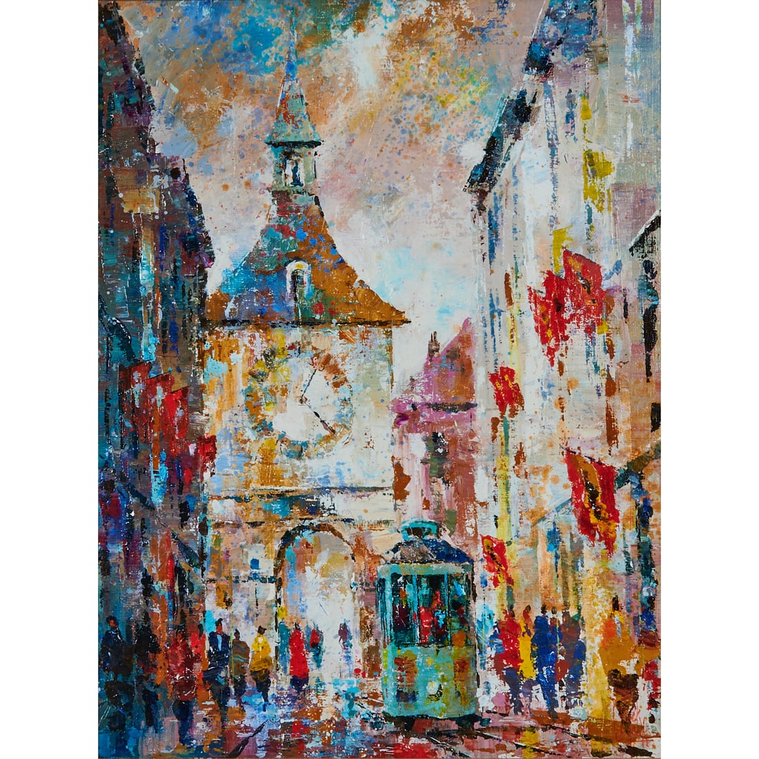 Jack Laycox, Moment Near The Clock Tower, Oil on Canvas: William Jack Laycox(American, 1921-1984), "Moment Near The Clock Tower," oil on canvas, [approximate dimensions - canvas: 24" H x 18" W], signed lower right; titled, named, and copyright written