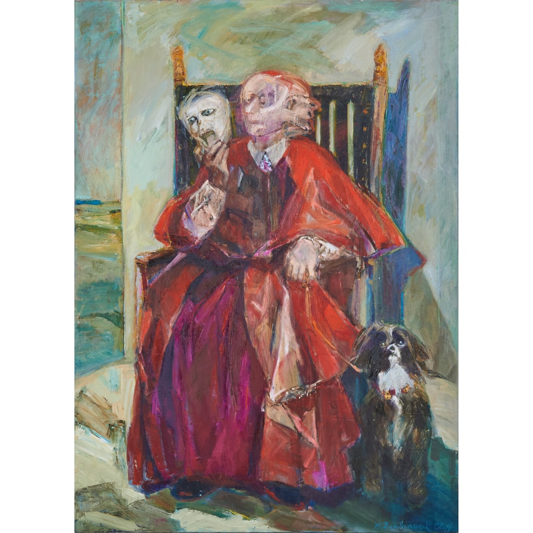 Wilma Daubenspeck Cliff, Abuse of Authority, Oil on Canvas: Wilma Daubenspeck Cliff (American, 1918-2024), "Abuse of Authority," 1989, oil on canvas,[approximate dimensions - canvas: 66" H x 47 5/8" W], signed lower right; titled and dated at verso.
