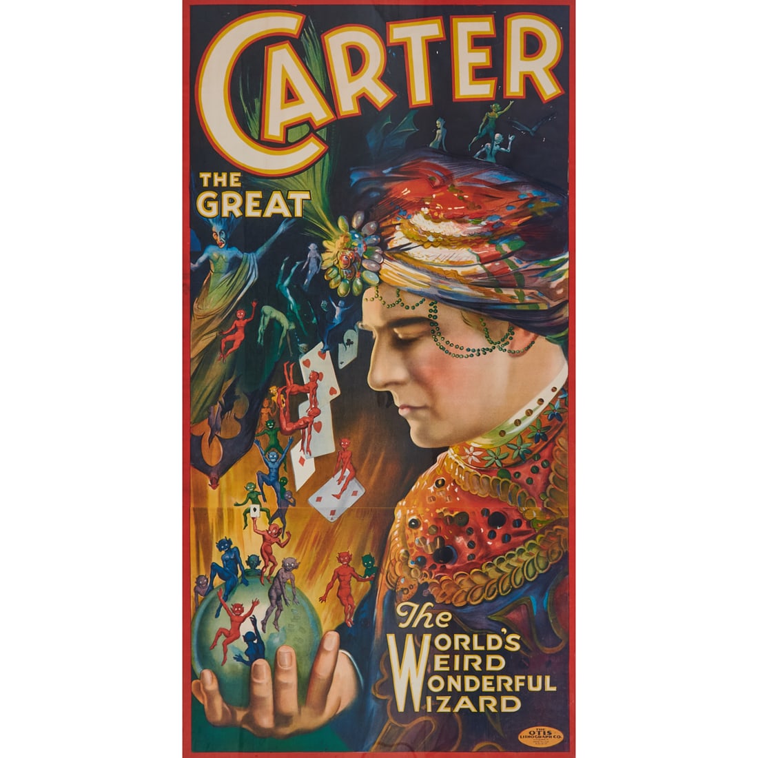 Carter the Great, The World's Weird Wonderful Wizard, Poster: Carter the Great: The World's Weird Wonderful Wizard, 1926, [approximate dimensions - sight: 76" H x 40 1/2" W], The Otis Lithograph Co. Cleveland, Ohio 4619-M, '3-3 - Carter The Magician - 46