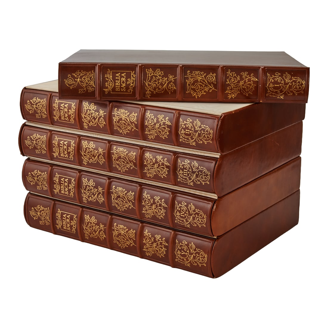 Salvador Dali, Five Volume Biblia Sacra, Incomplete: Salvador Dali (Spanish, 1904-1989),Biblia SacraHoly Bible (Luxus EditionVulgatae Editionis),1967, incomplete (all lithographs have been removed),five leather-bound volumes,each volume housed in the