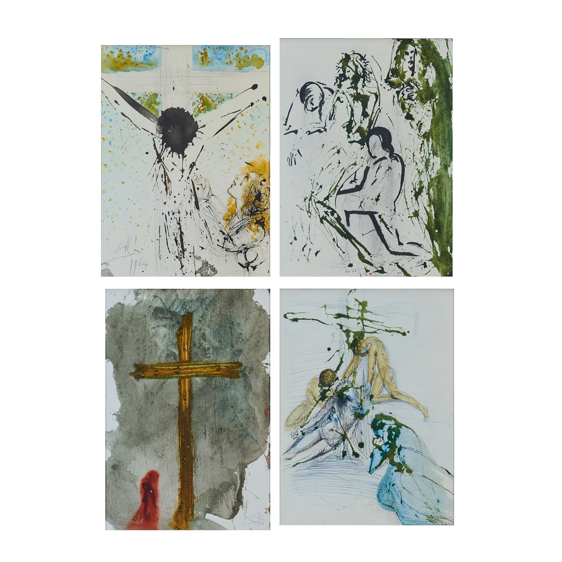 Salvador Dali, Four Lithographs from Sacra Biblia: Salvador Dali (Spanish, 1904-1989),"Away with Him, Away with Him, Crucify Him" (Vol 3-6),"And Took the Body of Jesus Away" (Vol 3-8), "Son of God" (Vol 5-16) and"Taking Down from the Cross" (Vol