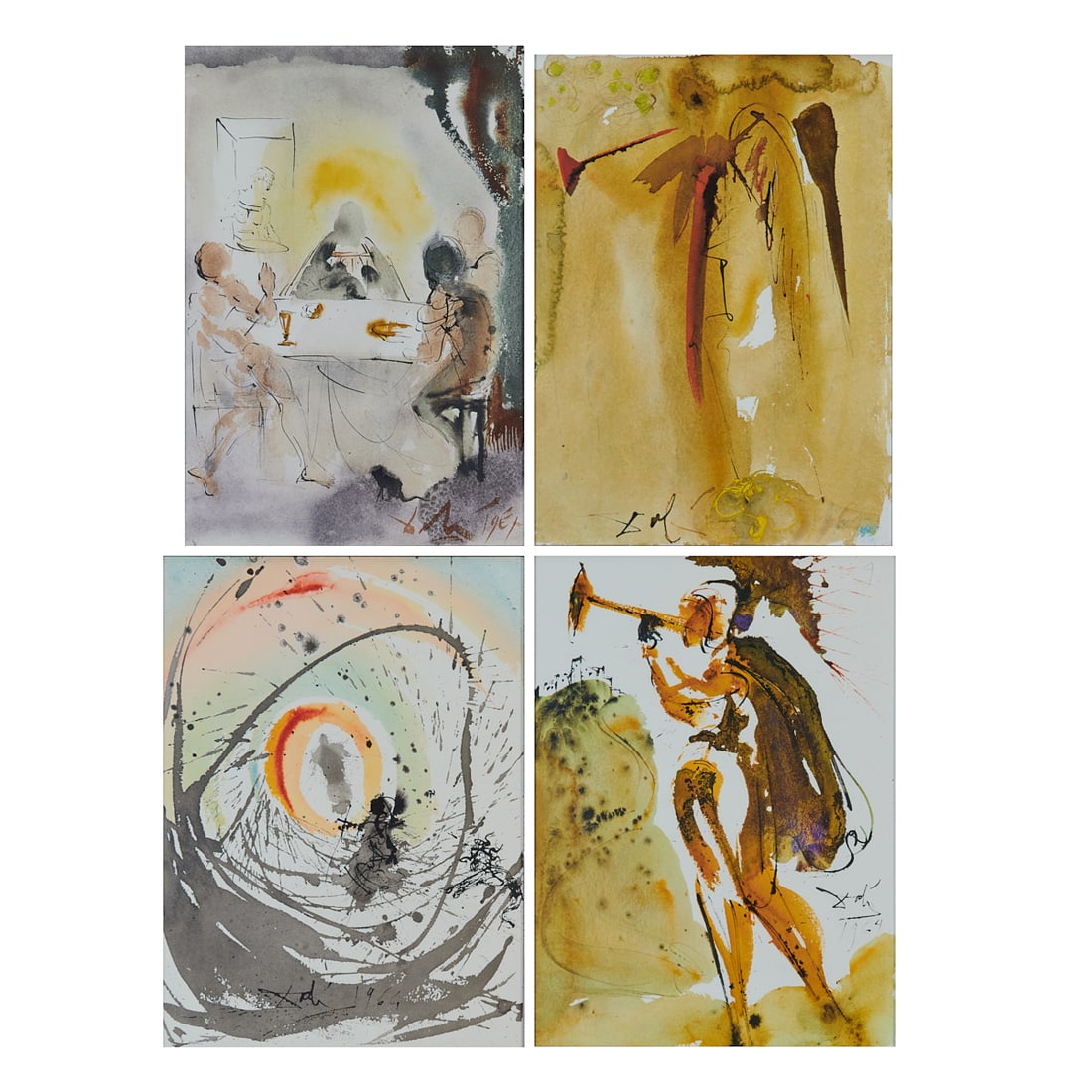 Salvador Dali, Four Lithographs from Sacra Biblia: Salvador Dali (Spanish, 1904-1989),"They Recognized Him the Breaking of the Bread" (Vol 5-21),"The Voice of One Crying" (Vol 4 -4),"Woman Clothedwith the Sun" (Vol 5-23), and "Blow the Trumpet in