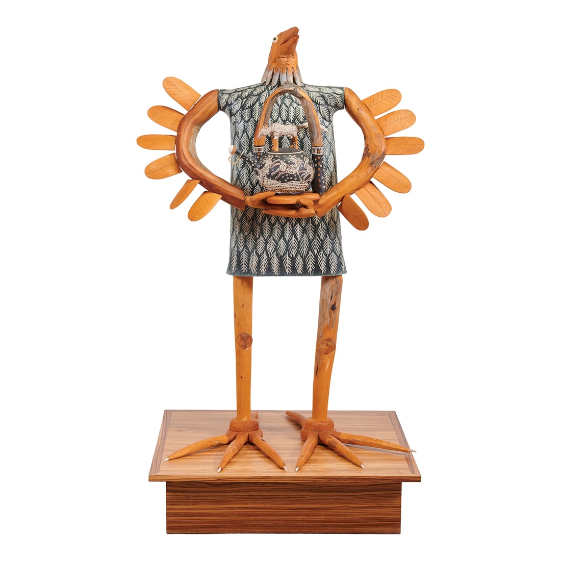 Larry Williamson, Great Basin Bird with Tea, Mixed Media: Larry Williamson, (20th/21st Century),"Great Basin Bird with Tea," 1998, mixed media including wood, ceramic and bone,[approximate dimensions - bird55" H x 36" W x 26" D; includes base: 61" H x 32" W