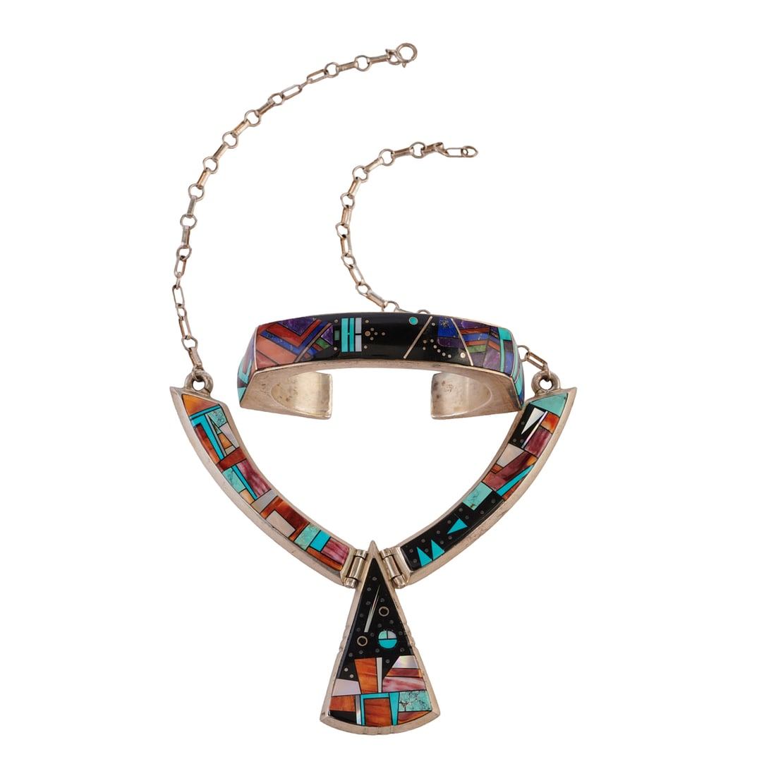 Native American Multi-Stone Inlay, Sterling Silver Jewelry Suite (1 of 8)