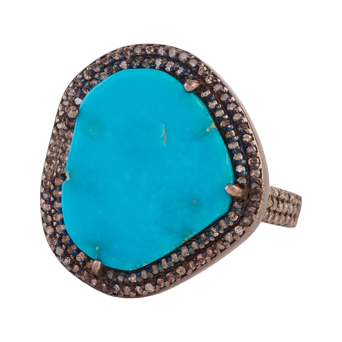 Turquoise, Diamond, Oxidized Silver Ring (1 of 4)