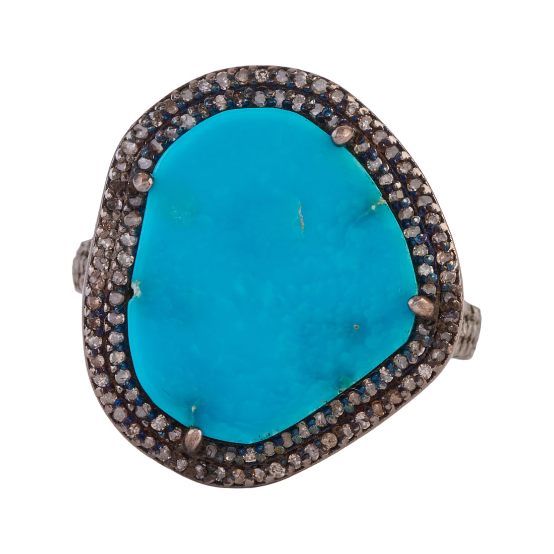 Turquoise, Diamond, Oxidized Silver Ring - 2