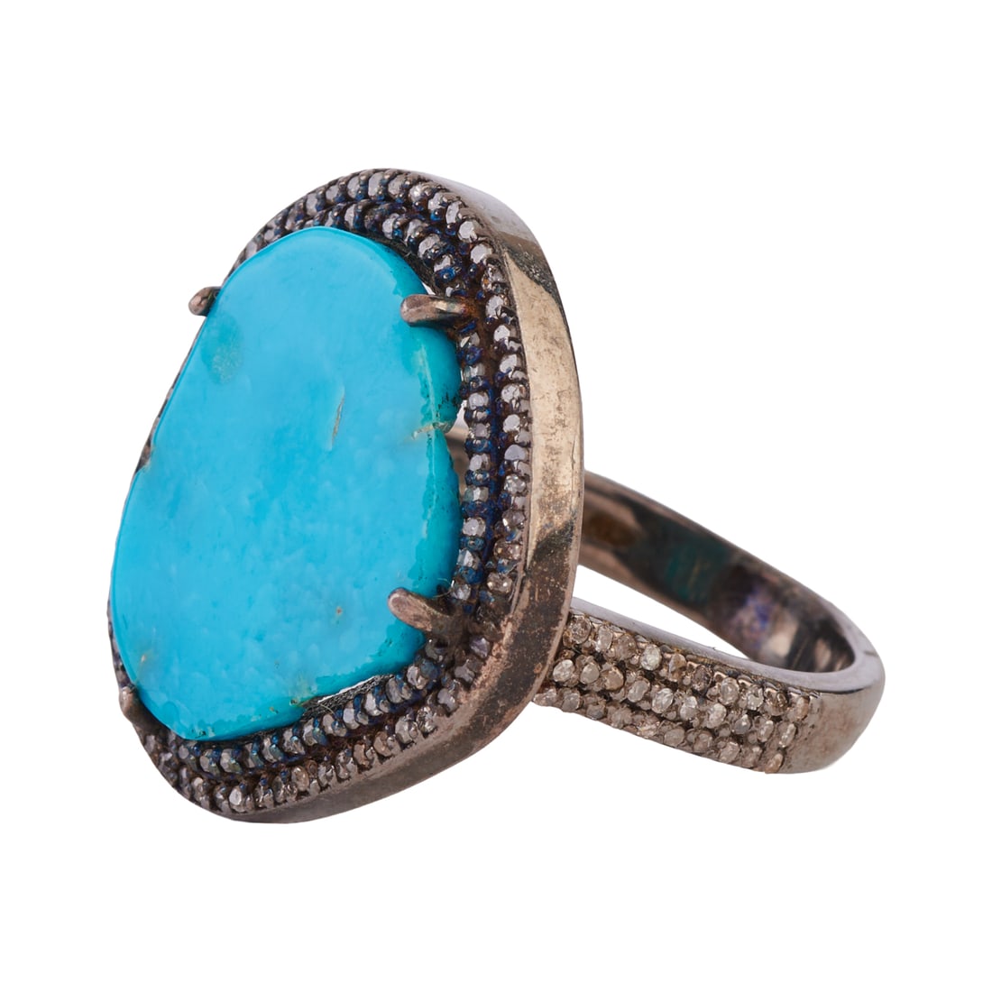 Turquoise, Diamond, Oxidized Silver Ring - 3