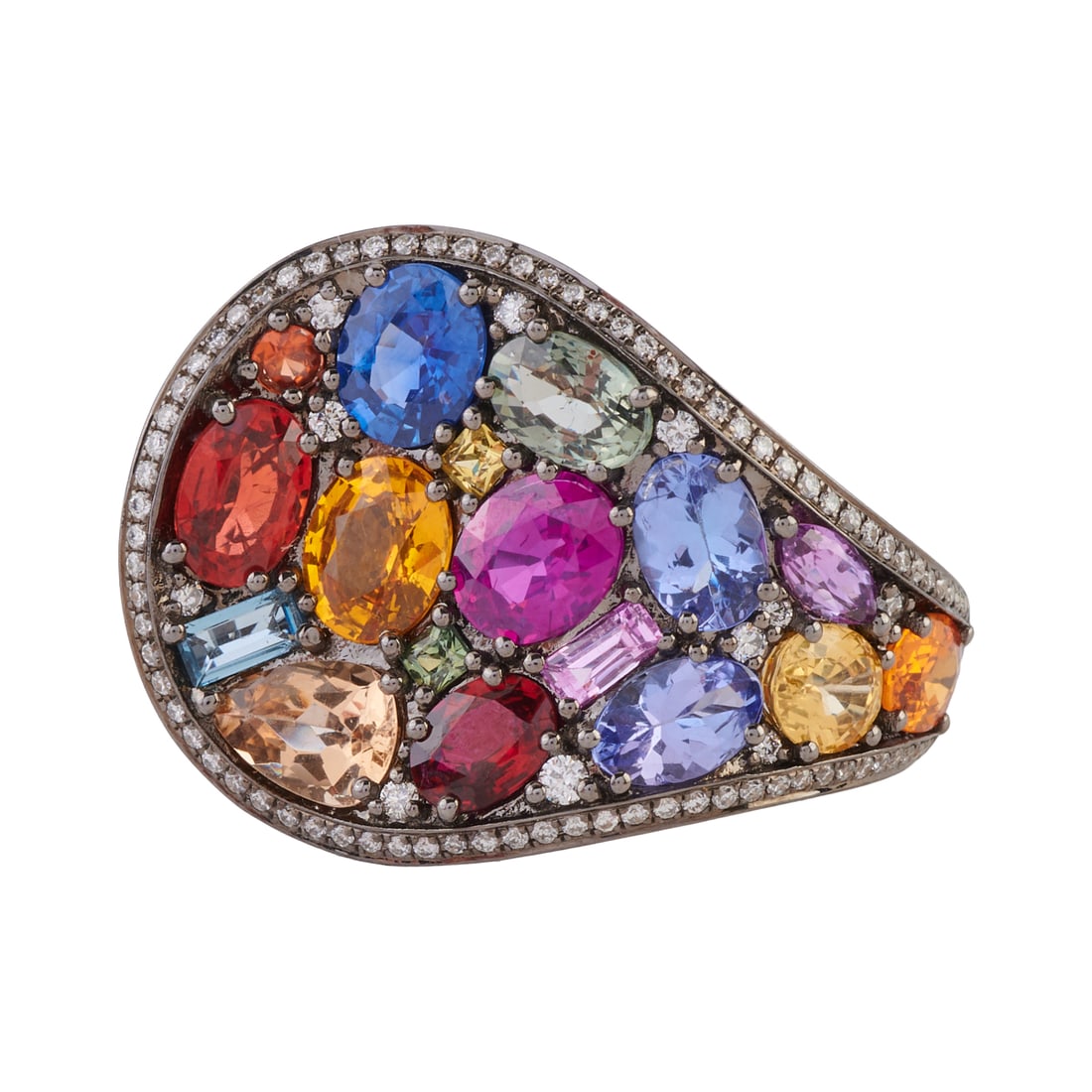Multicolored Sapphire, Diamond, Black Rhodium-Plated 18k Gold Ring (1 of 6)