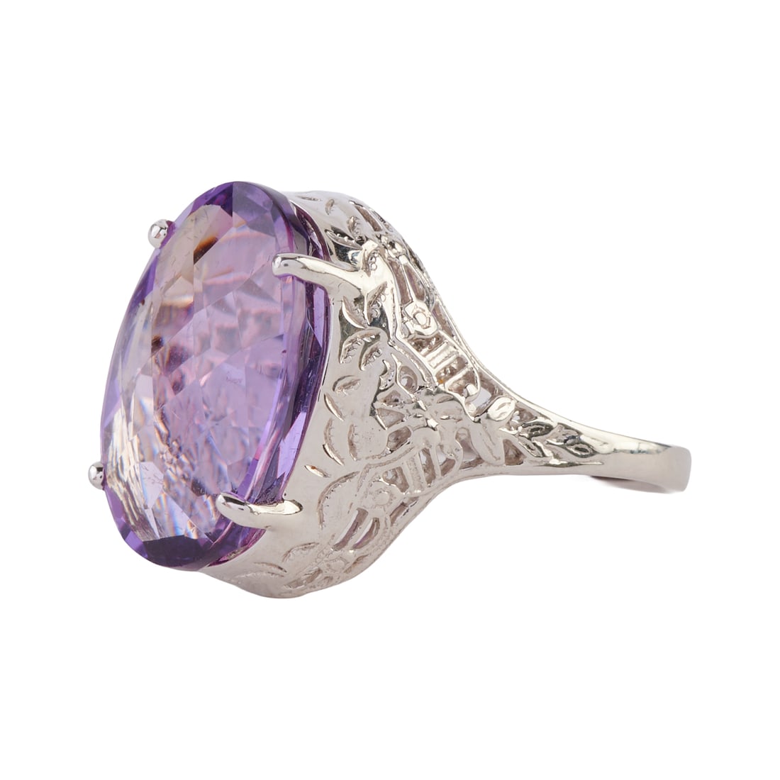 Amethyst, 14k White Gold Ring - 2