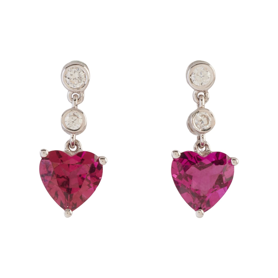 Pair of Synthetic Purple/Pink Sapphire, Diamond, 18k White Gold Earrings (1 of 4)