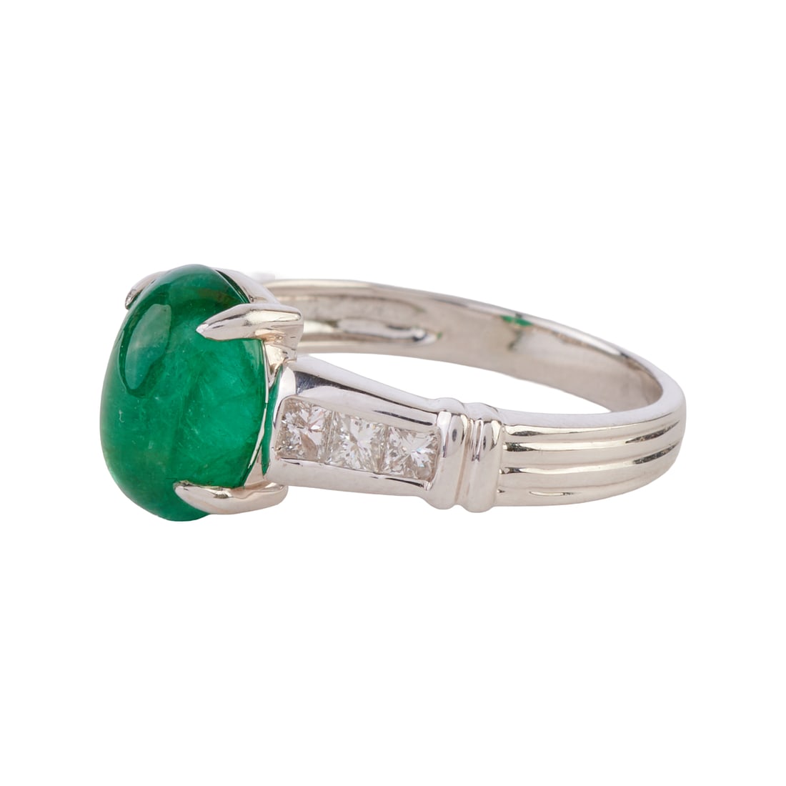 Emerald, Diamond, 18k White Gold Ring - 2
