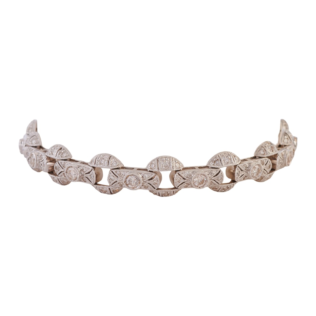 Vintage Diamond, 14k White Gold Bracelet: Vintage Diamond, 14k White Gold Bracelet. Featuring two hundred and thirty-seven full-cut diamonds weighing a total of approximately 2.00 cttw., set in a 14k white gold mounting, completed by a