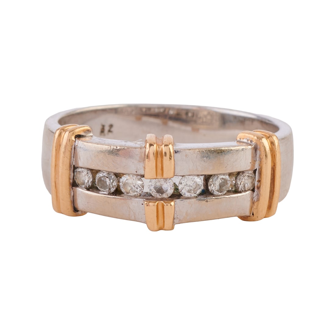 Men's Diamond, 14k Yellow and White Gold Ring: Men's Diamond, 14k Yellow and White Gold Ring. Featuring seven full-cut diamonds weighing a total of approximately 0.30 cttw., set in a 14k yellow and white gold mounting measuring approximately