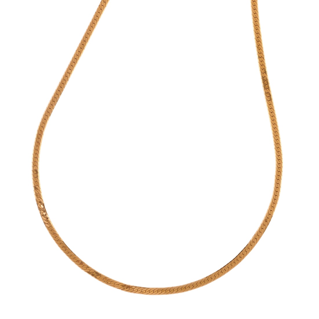 14k Yellow Gold Herringbone Link Neck Chain: 14k Yellow Gold Herringbone Link Neck Chain. The 14k yellow gold herringbone link measuring approximately 3 mm in width, completed by a lobster claw clasp, forming a 24 inch neck chain. {Gross