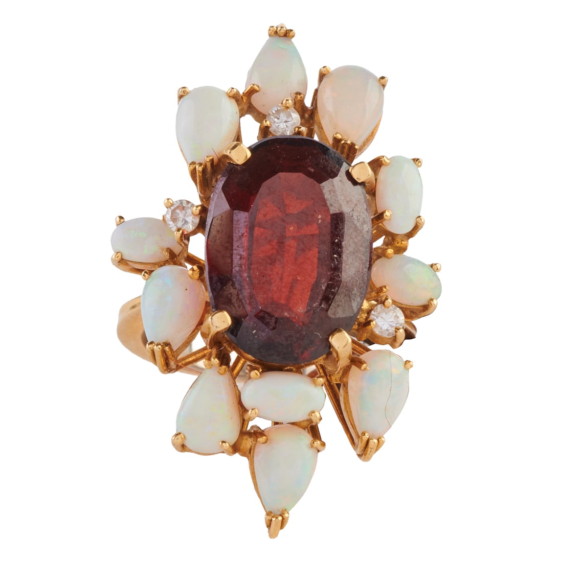 Garnet, Opal, Diamond, 18k Yellow Gold Ring (1 of 3)