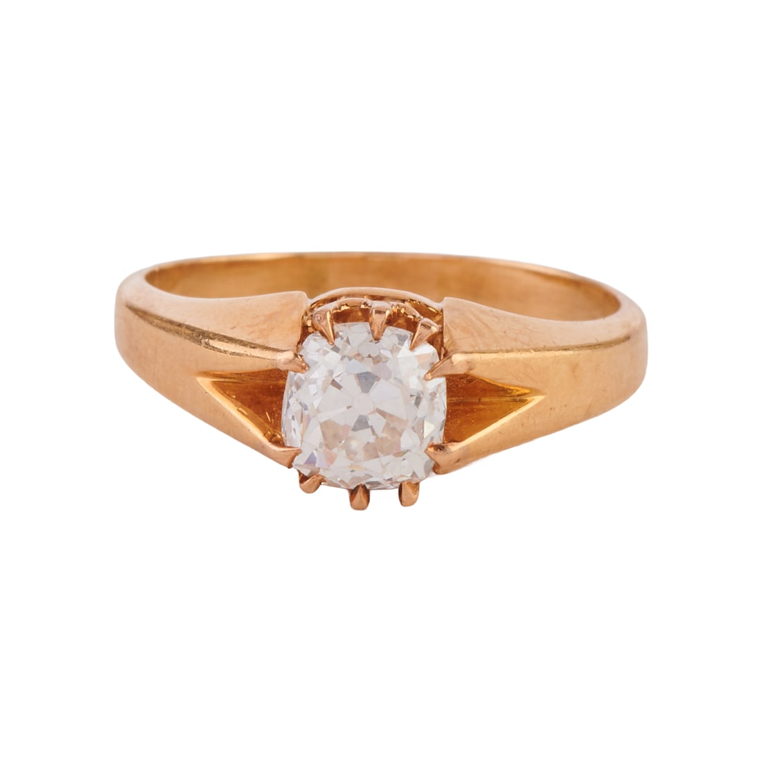 Victorian Diamond, 18k Yellow Gold Ring: Victorian Diamond, 18k Yellow Gold Ring. Featuring one old mine-cut diamond weighing approximately 0.80 ct., set in an 18k yellow gold mounting. {Size: 5 3/4, Gross Weight: 2.5 dwts}