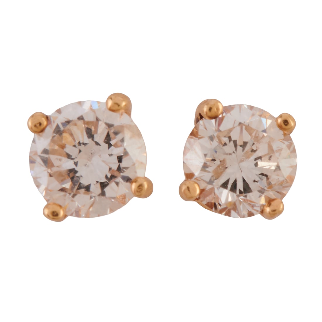 Pair of Diamond, 14k Yellow Gold Stud Earrings: Pair of Diamond, 14k Yellow Gold Stud Earrings. Each featuring one round brilliant-cut diamond weighing approximately 0.40 ct., set in a 14k yellow gold stud mounting. Total diamond weight is