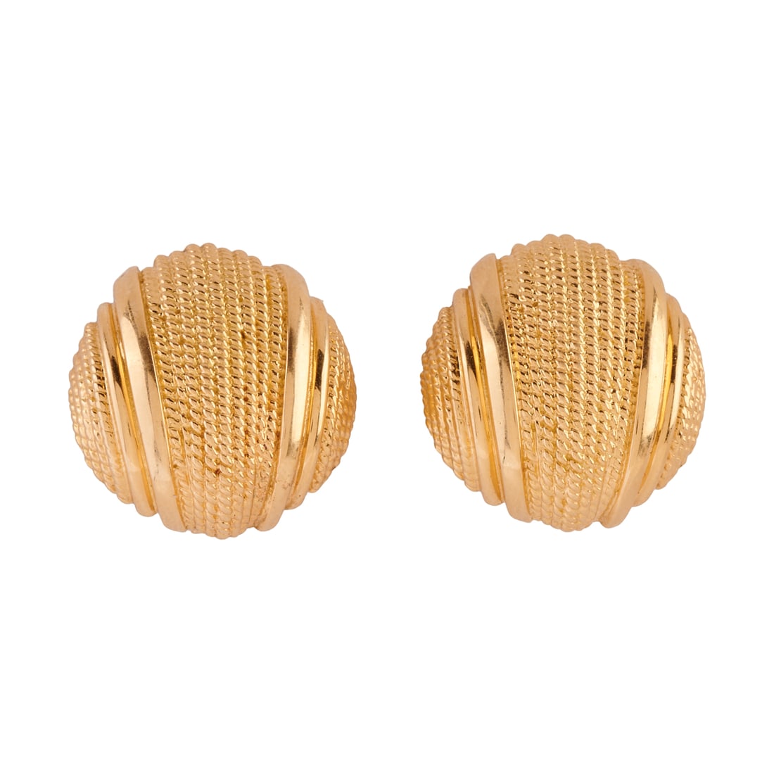 Pair of 18k, 14k Yellow Gold Domed Earrings (1 of 4)