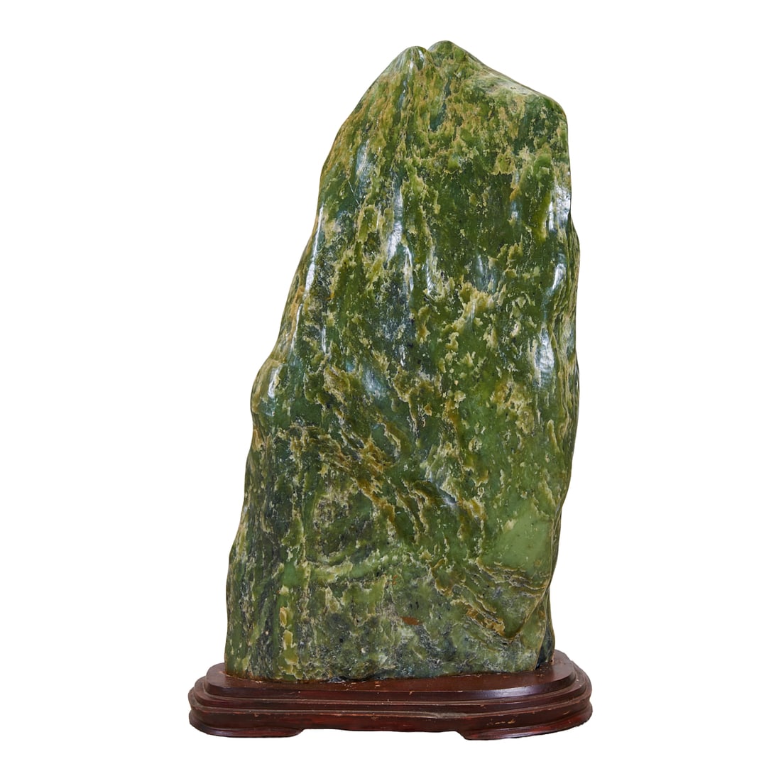 Large Chinese Green Serpentine Scholar’s Stone on Wood Stand (1 of 3)